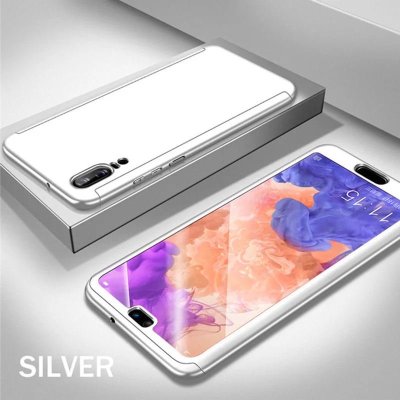 Чехол из закаленного стекла для huawei mate 20 Lite X 10 9, жесткая пленка для экрана из поликарбоната 360 чехол для huawei Y9 Y6 Prime Y7 Pro Y5 - Цвет: Серебристый