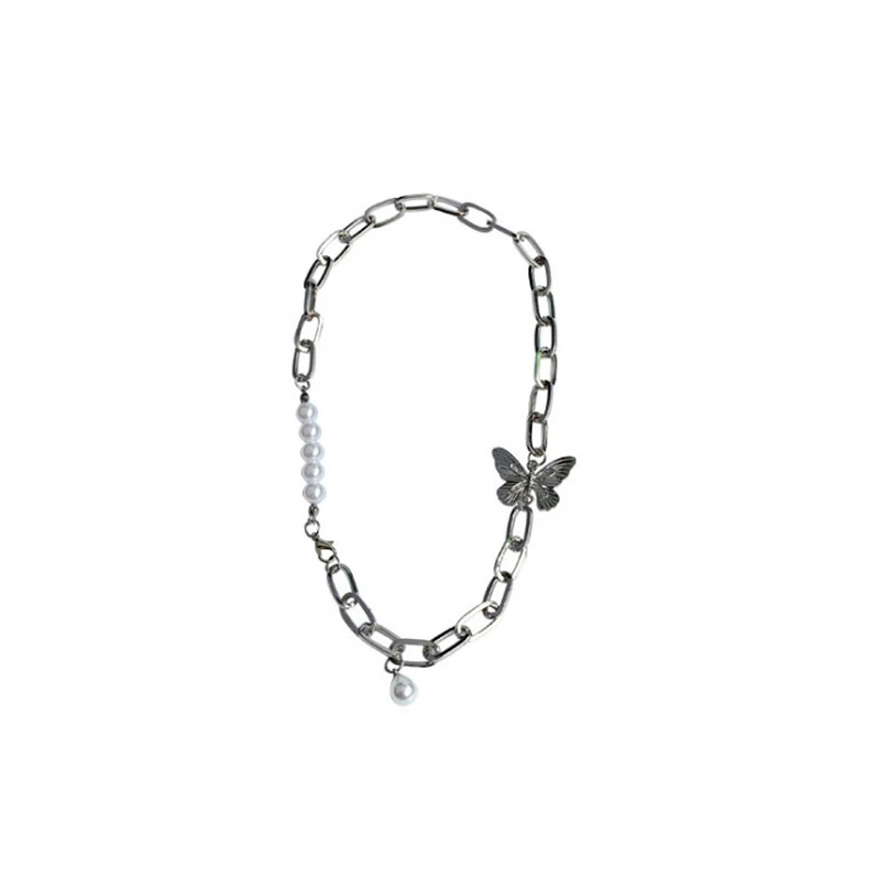 

POTCET Unisex Stainless Steel Pearl Butterfly Titanium Steel Necklace Pendant Geometric Fashion Hip Hop Party Jewelry