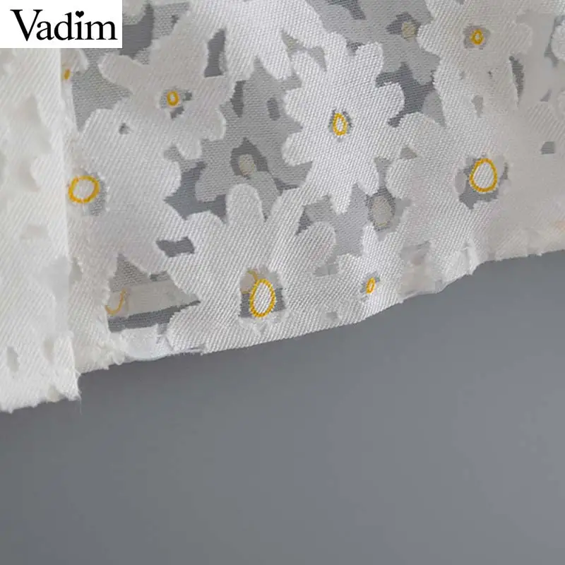Vadim Женская белая блузка с цветочным рисунком, отложной воротник, фонарь, рубашка с длинным рукавом, женский элегантный шикарный топ, blusas LB386