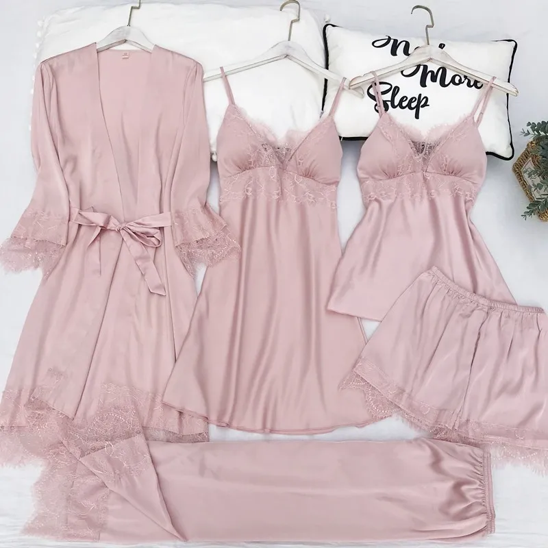 Sexy Female Robe Set Kimono Bath Gown Casual Soft Sleepwear Nightgown Rayon Silk Rayon Nightwear Nightdress Home Clothes Suit