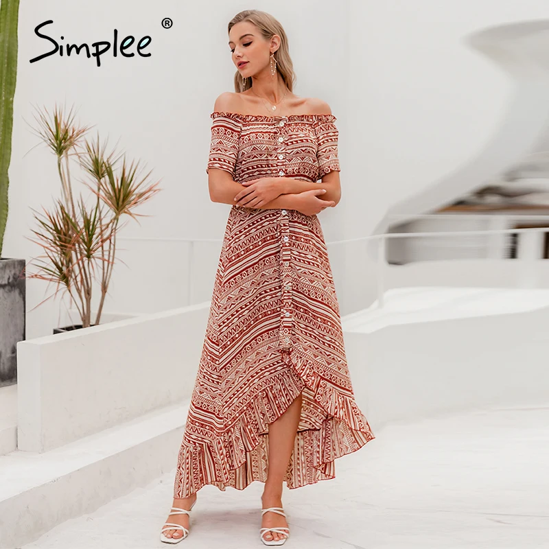 Платье миди с пуговицами и открытыми плечами высокой талией геометрическим