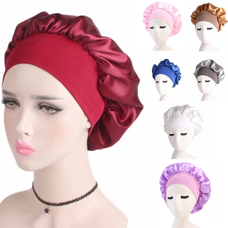 

Newly Women's Satin Solid Sleeping Hat Night Sleep Cap Hair Care Bonnet Nightcap For Women Men Unisex Cap bonnet de nuit