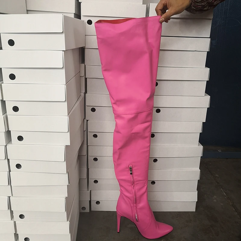 Женские сапоги выше колена с острым носком на тонком высоком каблуке|Ботфорты| |