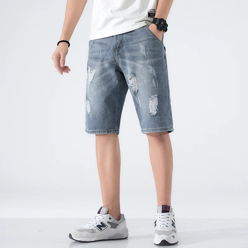 

summer New Mens Youthful trend Straight Ripped High Quality shorts Pants vintage Denim Male Fashion Streetwear Casual Trousers