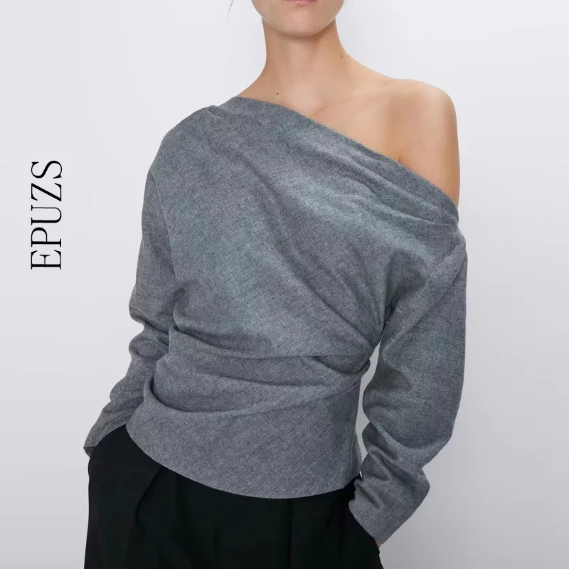 Женская блузка с открытыми плечами Повседневная Блузка рукавами фонариками