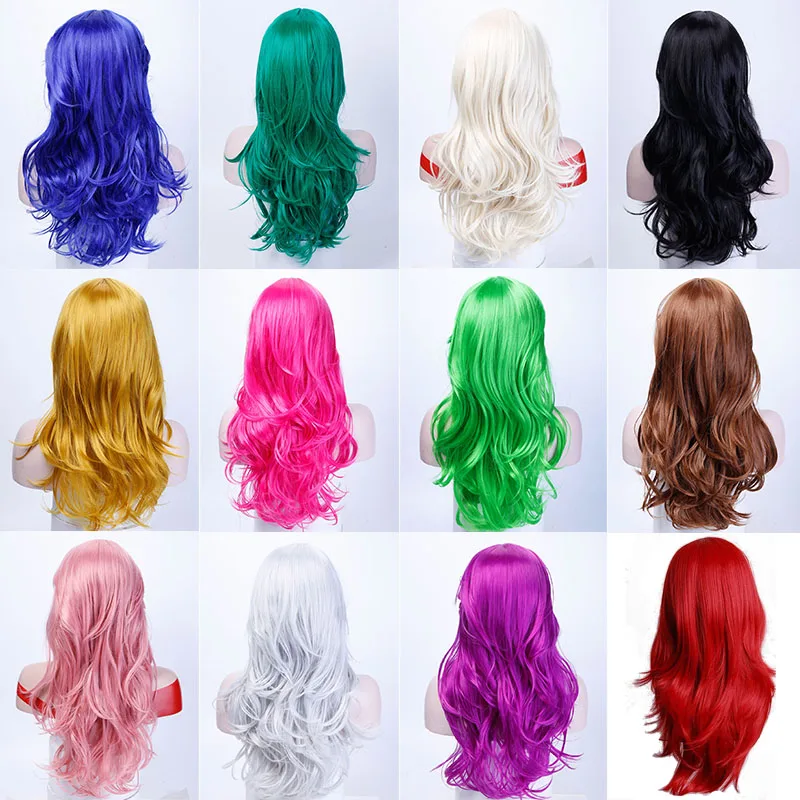 AILIADE Long Wavy Wig Synthetic Hair Wigs For Women Cosplay Party Black Purple Grey Heat Resistant | Шиньоны и парики