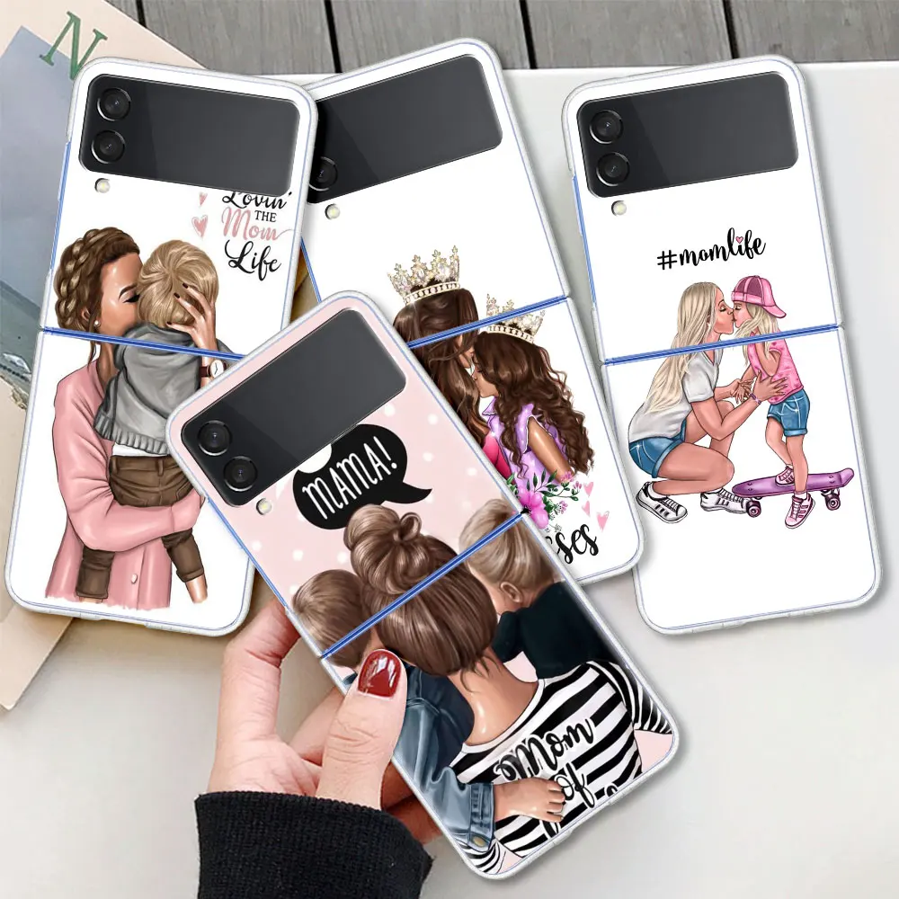 

Clear Case for Samsung Z Flip3 5G Phone Cover for Galaxy ZFlip 3 Hard Silicone Funda For Z Flip3 Capa Baby Mom Girls