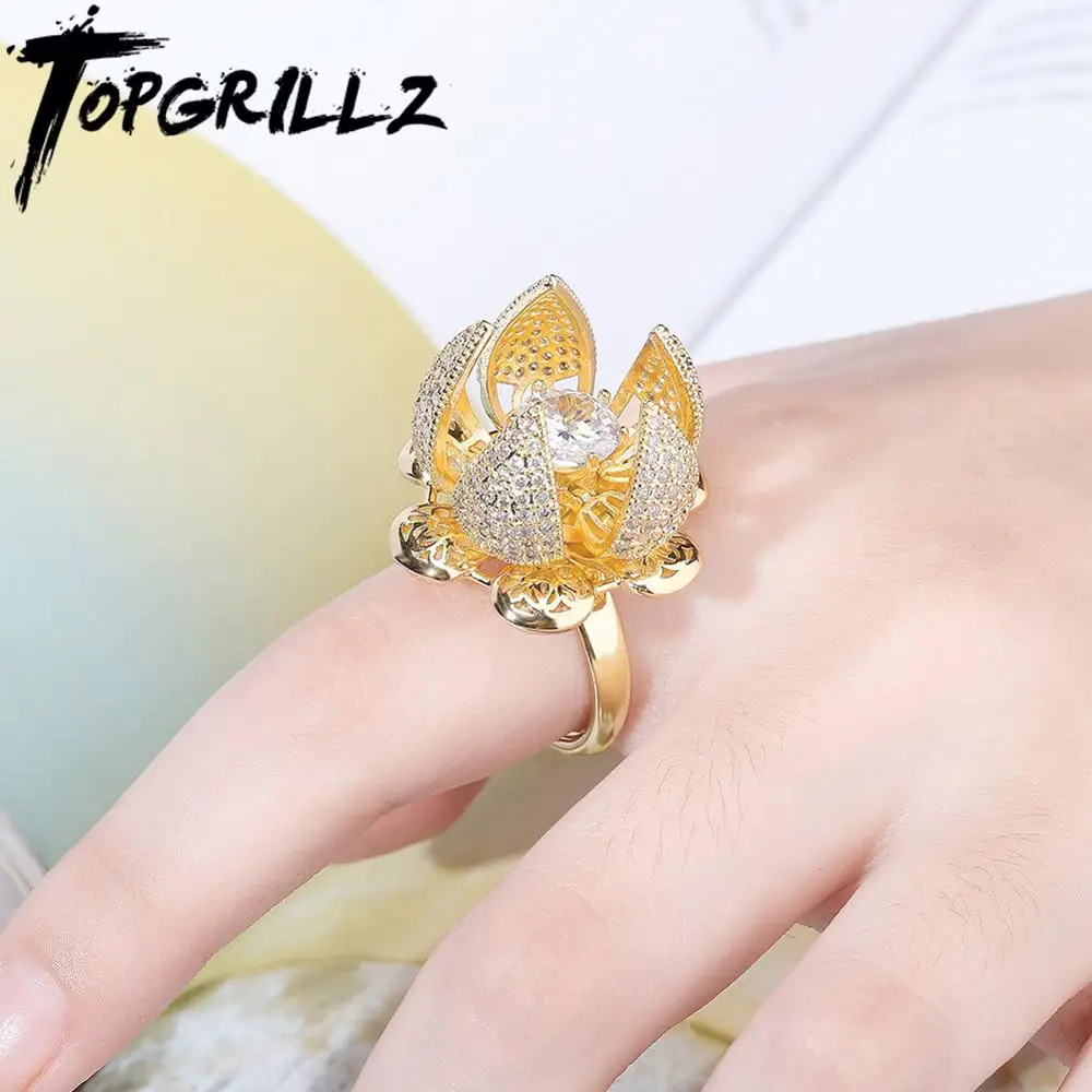 

TOPGRILLZ 2020 новые кольца в форме цветка высококачественные кольца со сверкающим кубическим цирконием модные хип-хоп очаровательные ювелирные ...