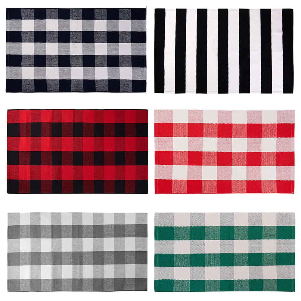Клетчатый ковер из хлопка и льна нескользящий коврик для пола Кухня гостиная