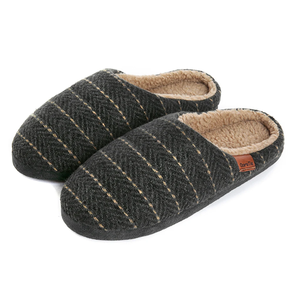 Мужские плюшевые домашние тапочки с эффектом памяти винтажные полосатые без