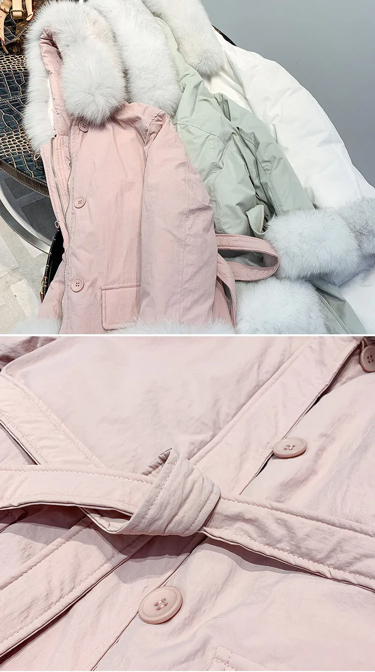 Новинка 2020 Женская парка на пуху с воротником из натурального Лисьего меха