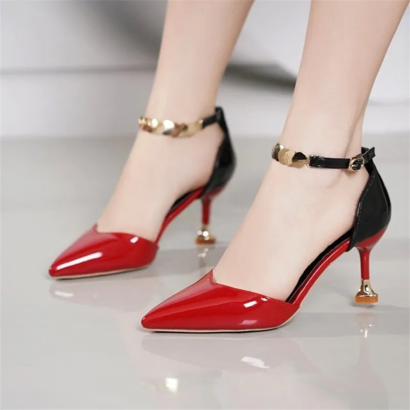 

Sexy Banquet High Heels 7.5CM Women Pumps Pointed Toe Female Shoes Ankle Metal Sequins Wedding Shoes Woman Pumps