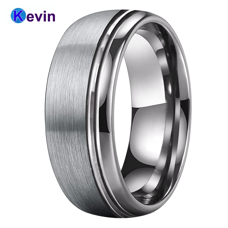 

Men Women Tungsten Wedding Ring Dome Band With Offset Groove And Brush Finish 6MM 8MM Comfort Fit