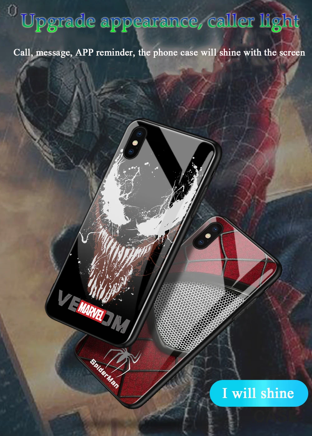 Venom Железный человек входящий вызов умный индукционный с подсветкой чехол для телефона iPhone XS MAX XR X 7 8 6S Plus Мультфильм Крутой чехол