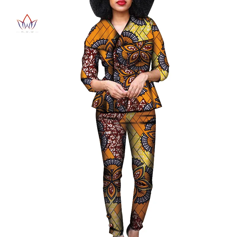 Autumn African Print 2 Piece Set For Women Spring Dashiki Pant and Crop Top Bazin Riche African Clothing for Lady WY7499