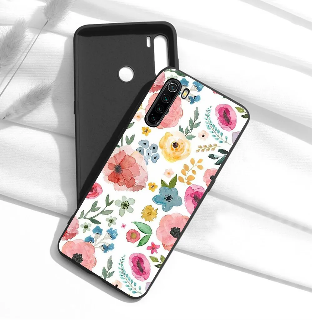 

Floral Case For Xiaomi Redmi Note 9 8 7 10X 8T 6 Pro Mi Note 10 9 8 9T Pro SE A3 A2 Lite F1 Phone Cases Black Cover Funda Flower