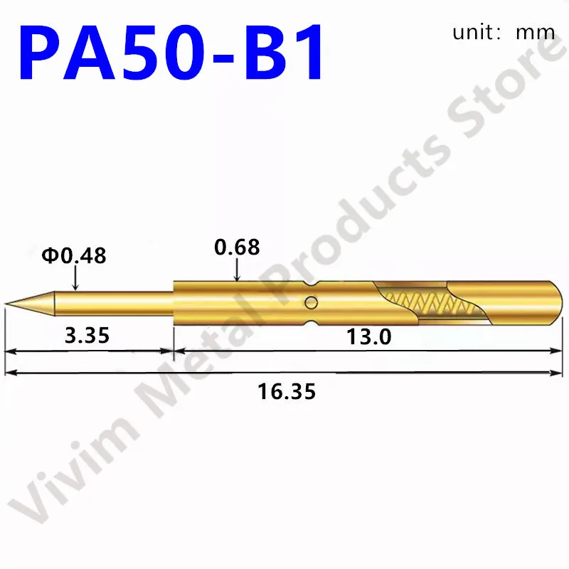 100pcs PA50-B Electronic Spring Test Probe PA50-B1 Length 16.35mm Metal Test Needle Test Accessories Nickel Plated Probe Tool