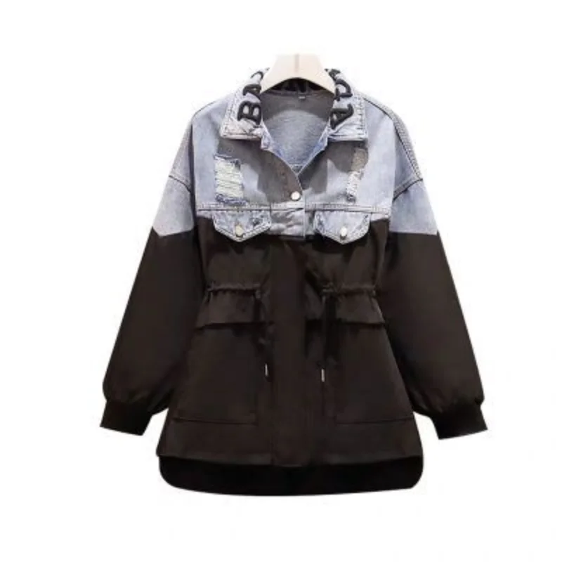 

2021 Denim Splicing Coat Women's Loose Casual Long Sleeves Fashion Jacket Female Korean Fashion Designer Jean Jacket