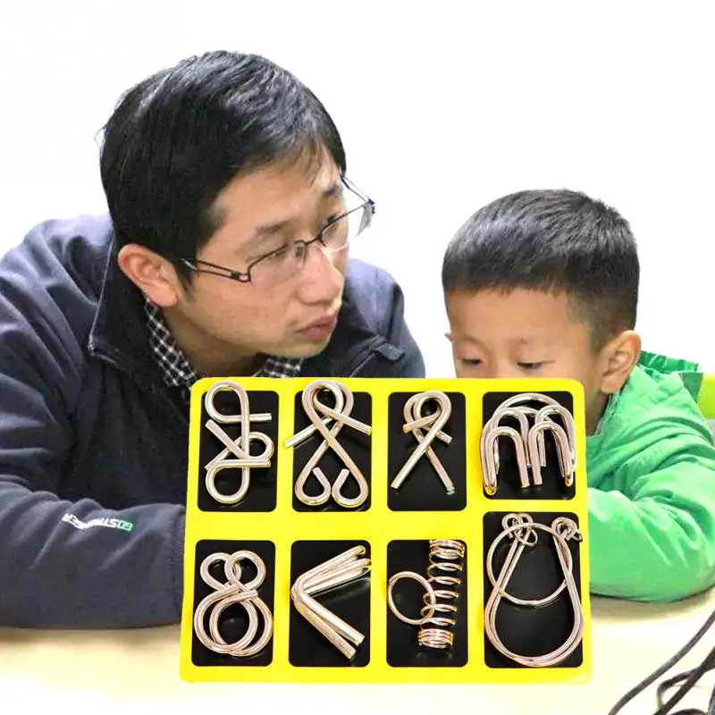 8pcs/set Metal Wire Cultivate Thinking IQ Test Brain Teaser Mind Game Fun Logic Children Educational Adult Challenges Puzzle Toy | Игрушки и