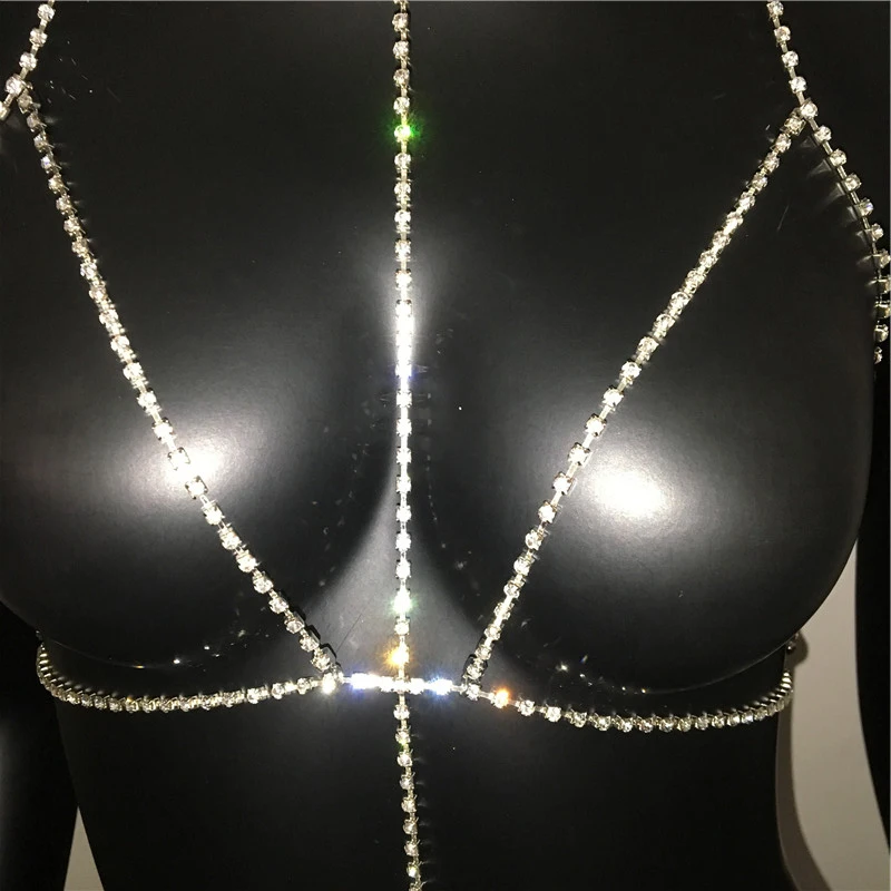 Блестящая цепочка Стразы с кисточками Женская для груди бюстгальтер крест на