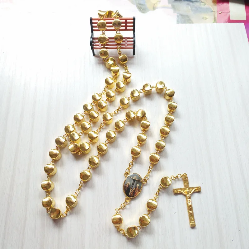 

Catholic Gold Diamonds Religious Rosary Necklace Cross Christ Jesus For Both Men and Women