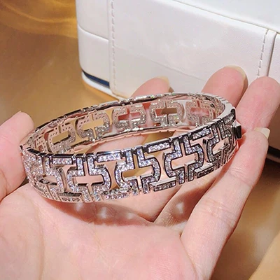 Silver bracelet Модные дизайнерские браслеты из розового золота, наборы колец, безопасная форма замка, высокое качество, циркониевый набор украшений для женщин, роскошный подарок - Окраска металла: Silver bracelet
