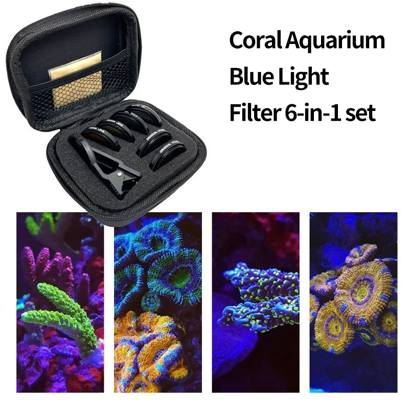Coral Aquarium Blue light Filter 6 in 1 cell phone camera fish eye telephoto wide angle macro coral lens CF-60 CF70