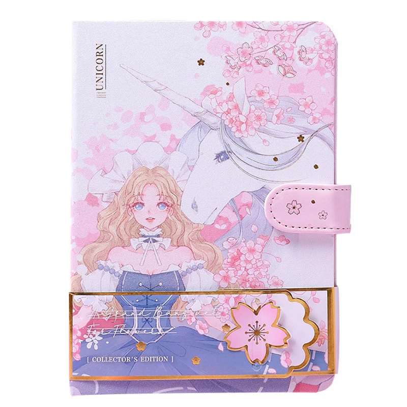 

Aibelle 4 Books Color Page illustration Magnetic button Notebooks and Journals Cute Notebook for School Office Kawaii Stationery