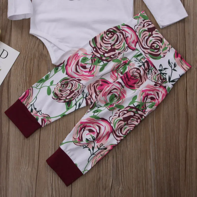 Топ для новорожденных девочек комбинезон штаны с цветочным принтом леггинсы