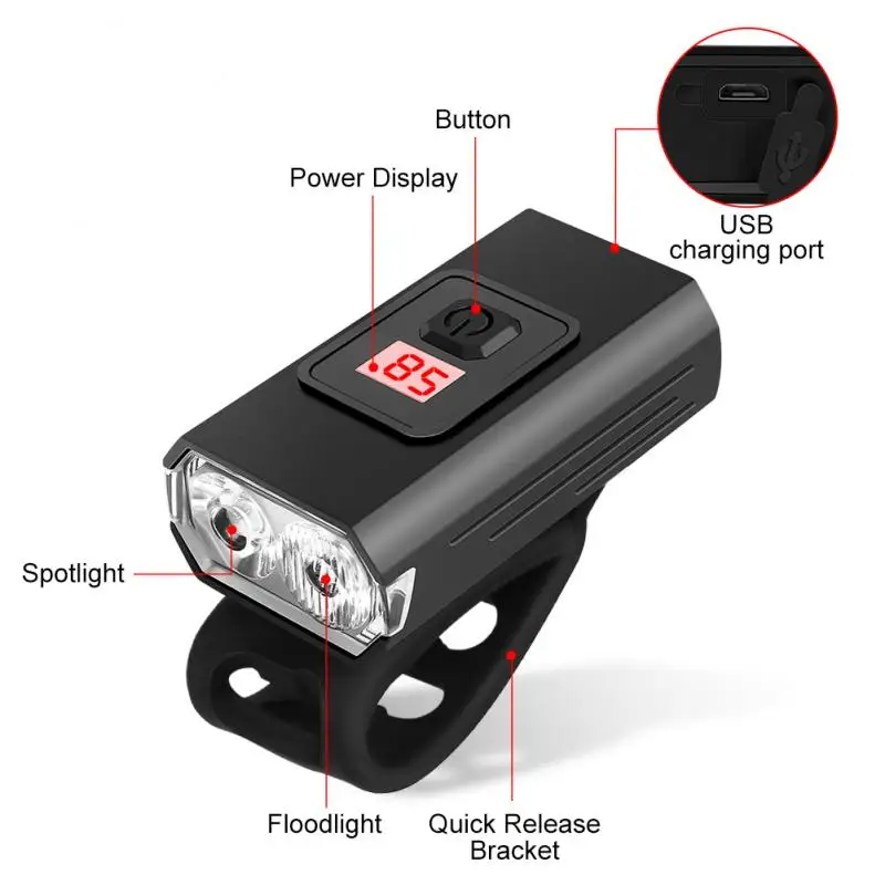 Велосипедный передний фонарь с зарядкой через USB 1200 лм |