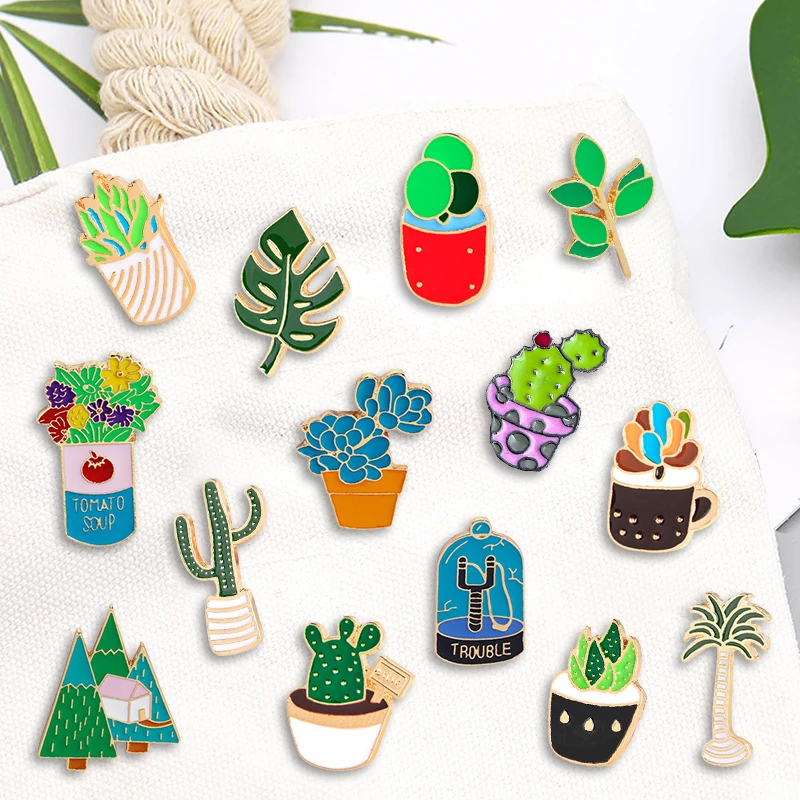 

Creative Trendy Cartoon Green Plants Oil Drop Brooch Pin Denim Bag Gift For Friends Men Women Fashion Jewelry Clothes Decoration