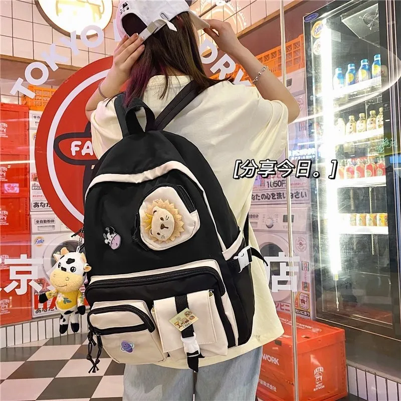 Водонепроницаемый нейлоновый женский рюкзак, дорожная сумка контрастных цветов с несколькими карманами для девочек-подростков, милые школ...