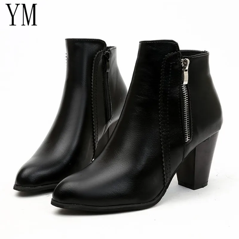 

Return Women Ankle Boots Fashion PU leather Boots High heel 8cm Ladies shoes Side Zipper Short Boots for Women Shoes Drop ship