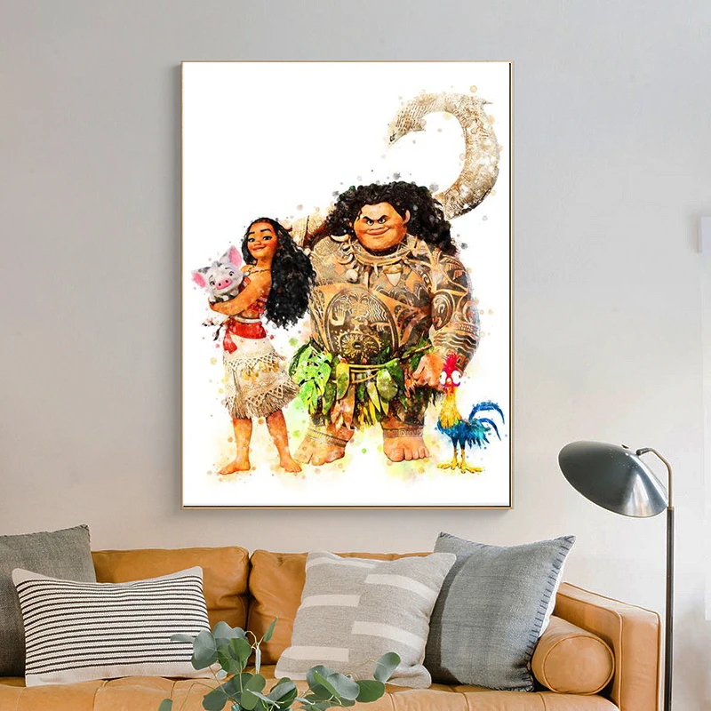 Disney Принцесса Моана Maui Heihei Pua печатная Картина на холсте постер и печать стене