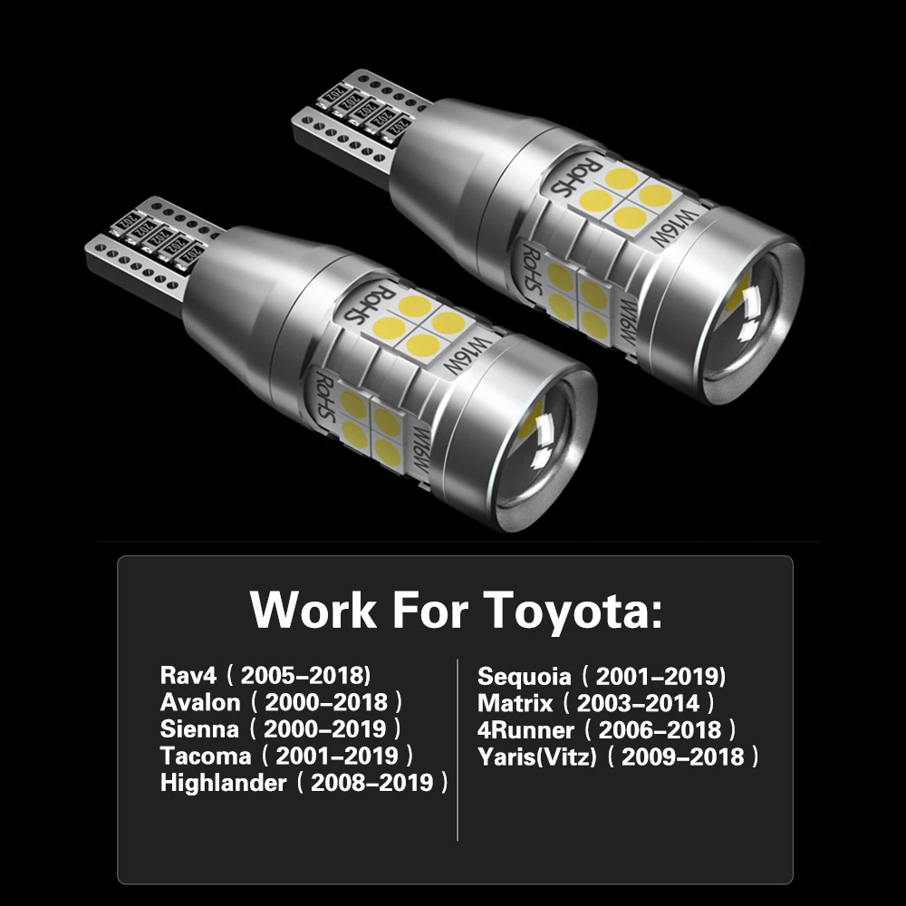 2x Светодиодная лампа заднего хода W16W T15 Canbus для Toyota Rav4 Yaris Vitz Avalon Sienna Tacoma Highlander Sequoia