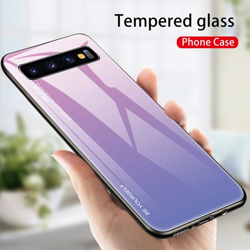 Градиентный чехол для samsung Galaxy S10 5G S10e S8 S9 Plus, закаленное стекло, чехлы для телефонов Note 10 Pro 8 9 Note9 S10+ S8+ S9+ A20e - Цвет: LPink
