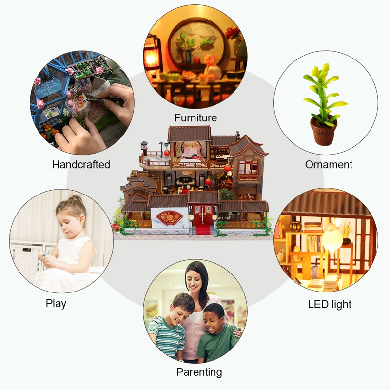 

Kids Toys Dollhouse with Furniture Assemble Wooden Miniature Doll House Diy Dollhouse Puzzle Toys For Children