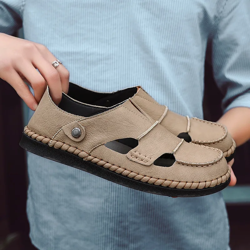 

New Summer Men Sandals Leisure Beach Men Casual Shoes High Genuine Leather Sandals The Men's Sandals