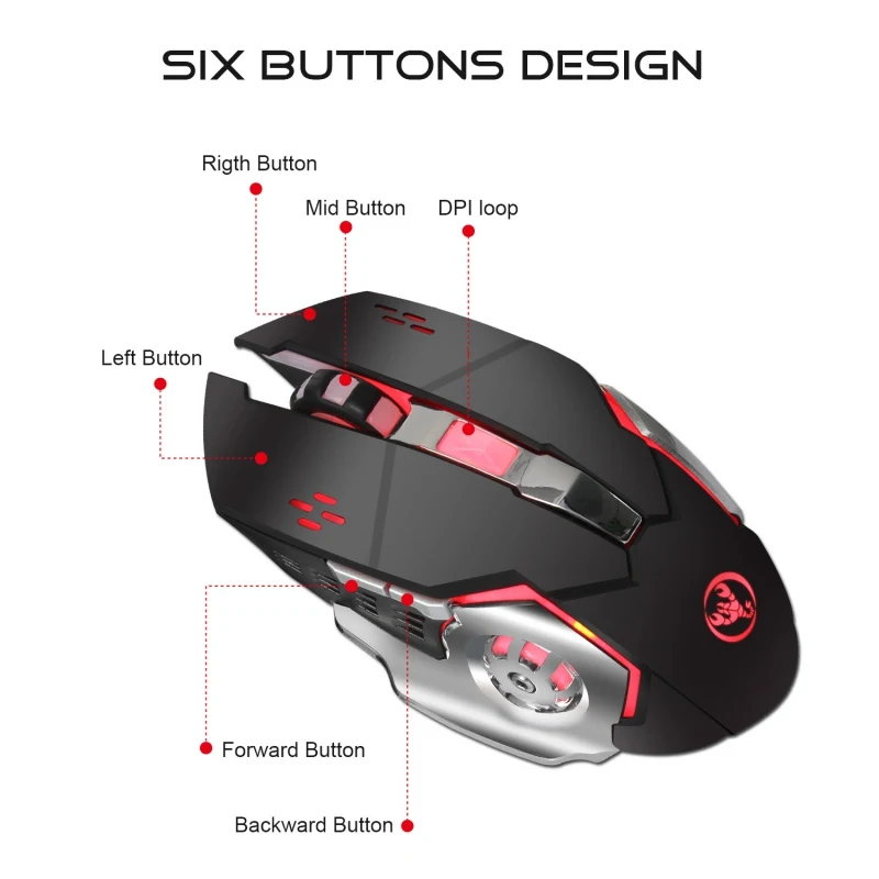 Беспроводная игровая мышь 2 4 ГГц перезаряжаемая цветная бликующая 2400 точек/дюйм