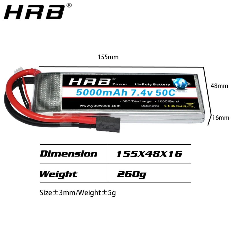 HRB 2S 7 4 V 5000mah литий-полимерный Батарея 50C для RC Evader BX автомобиля Tracxas слэш Багги