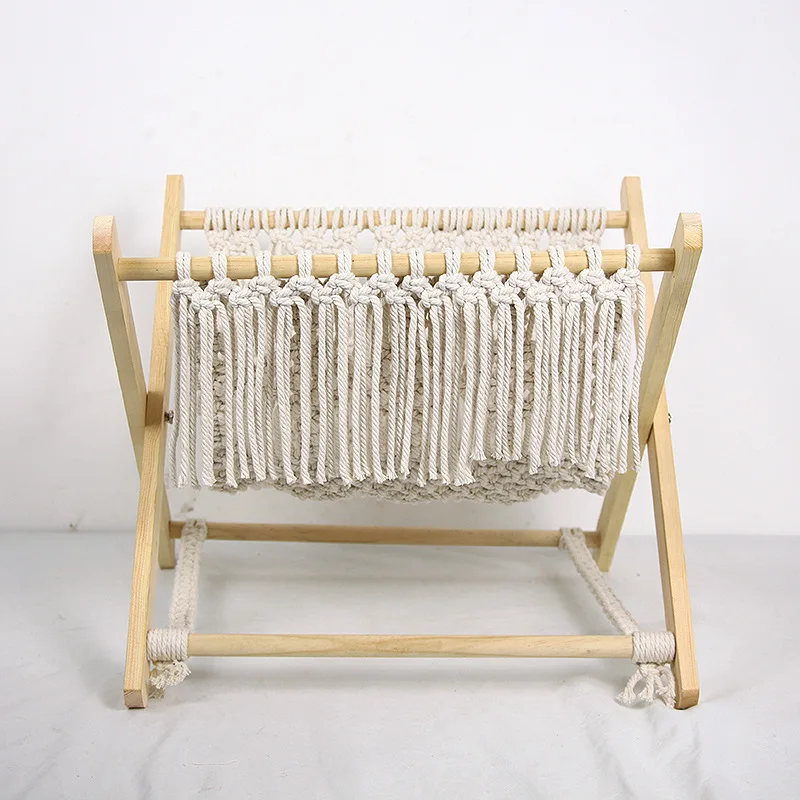 

Macrame azine Rack Rope Woven Storage Rack Storage Basket Standing Rack for Books,Newspapers,Notebook