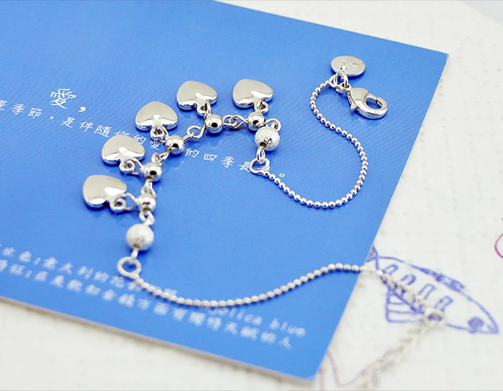 Женский ножной браслет с сердечком из стерлингового серебра 925 пробы модные