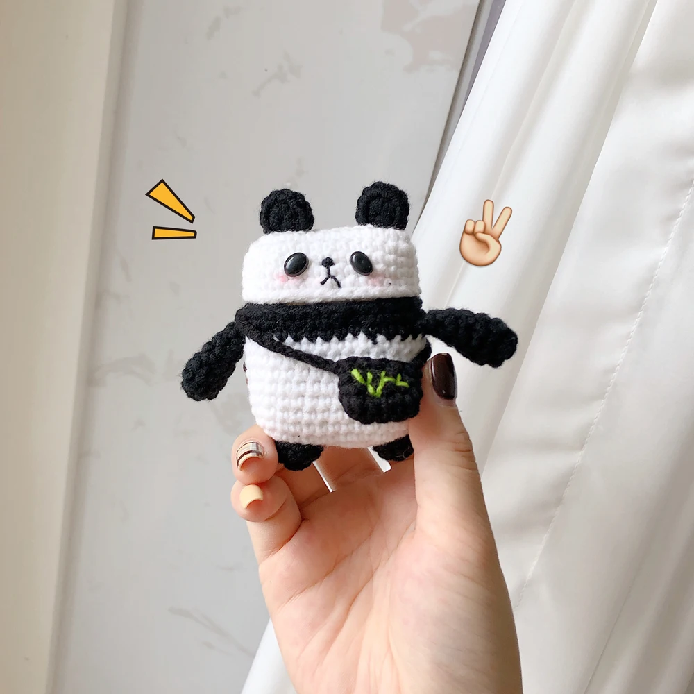 

For AirPods 2 Case Cute Knitting Panda Earpods Cover Funda for AirPod Air Pods Pod 2 1 Cases Coque Luxury Accessories Hand Made