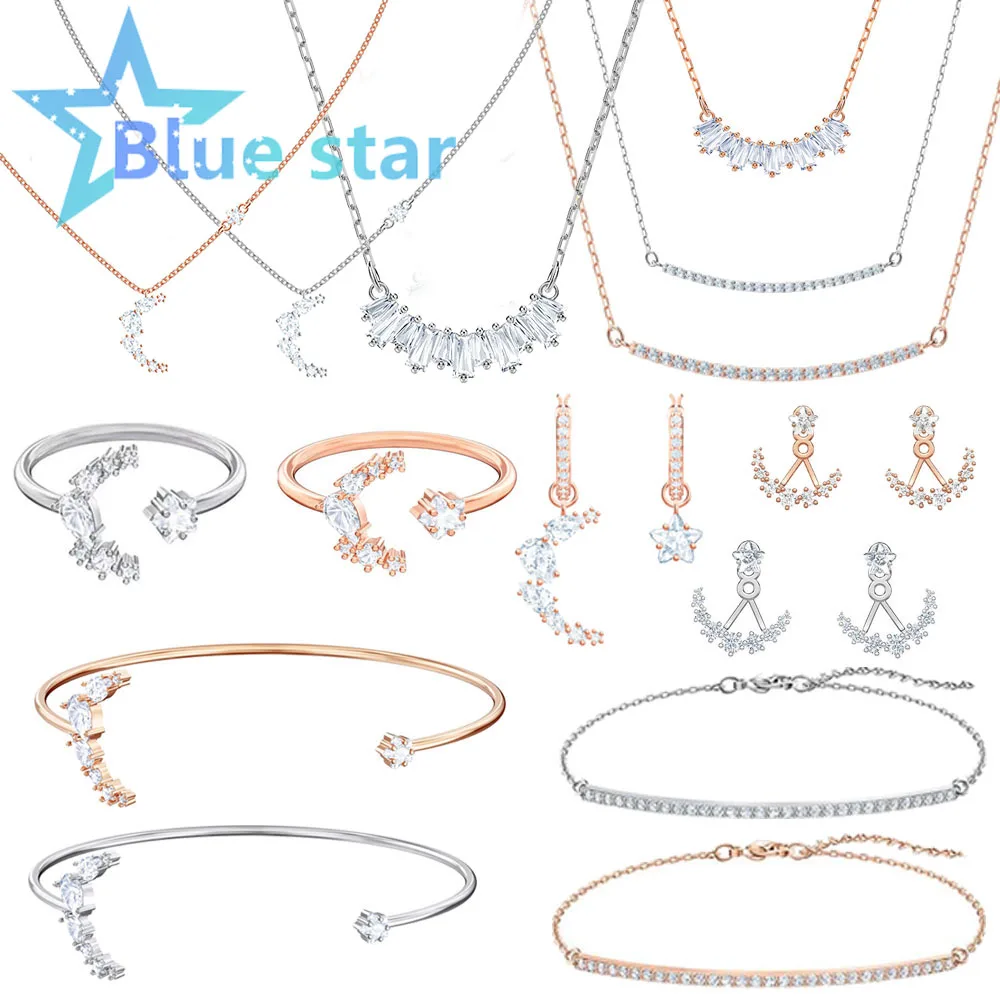 

Женский геометрический кулон в виде звезды и Луны с кристаллами, SWA1: 1 Набор круглых искусственных и браслетов, романтический подарок