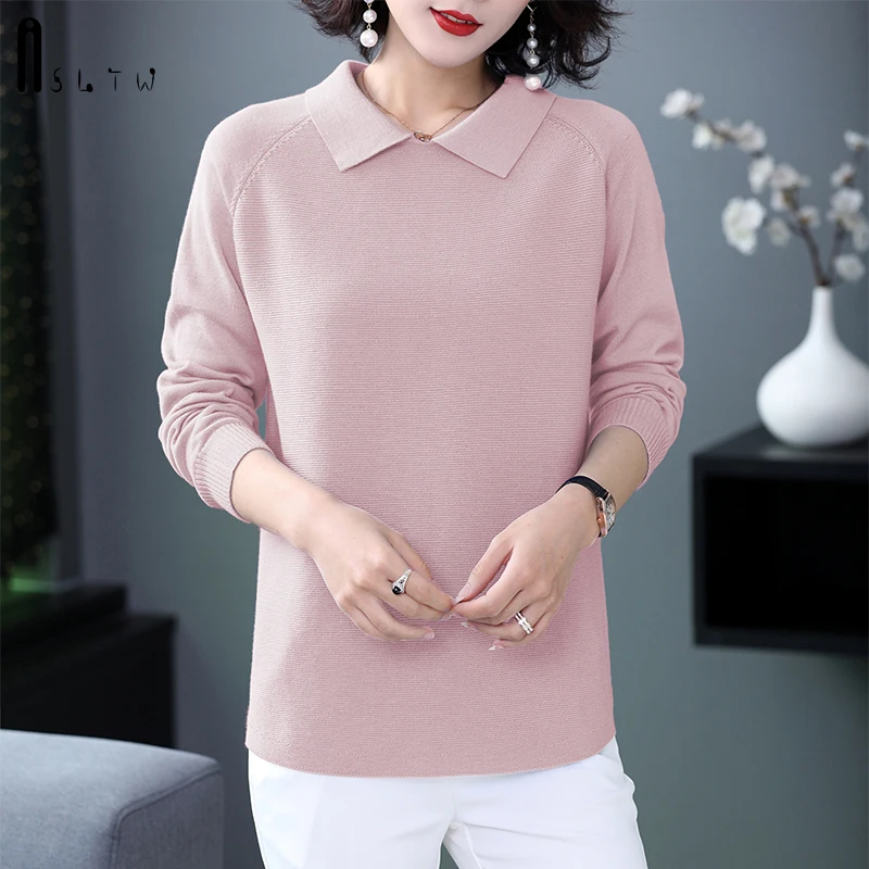 ASLTW женский свитер с отворотом Осень-зима модный однотонный джемпер длинным
