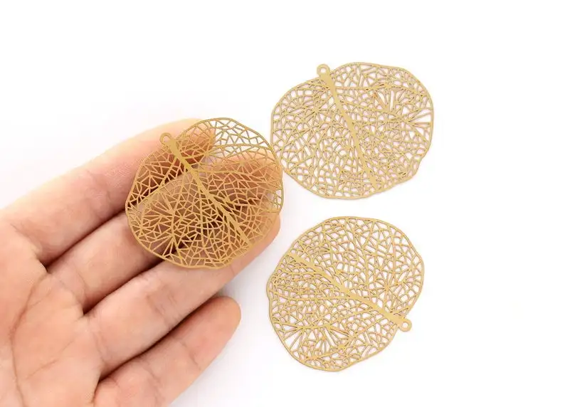 

Raw Brass Leaf Shaped Earring Charms - Hallow Out Earring Finding - Jewelry Making - 6Pcs/Lot -39.4x44.9mm - JJB3390