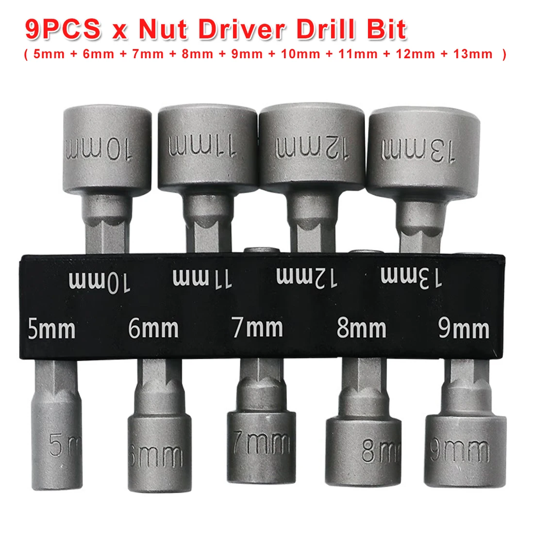 

9pcs 1/4 Hex Shank Power Nut Driver Drill Bit Socket Wrench Screw 5-13mm Nut Driver Set Socket Adapter for Tighten/ Loose Screws