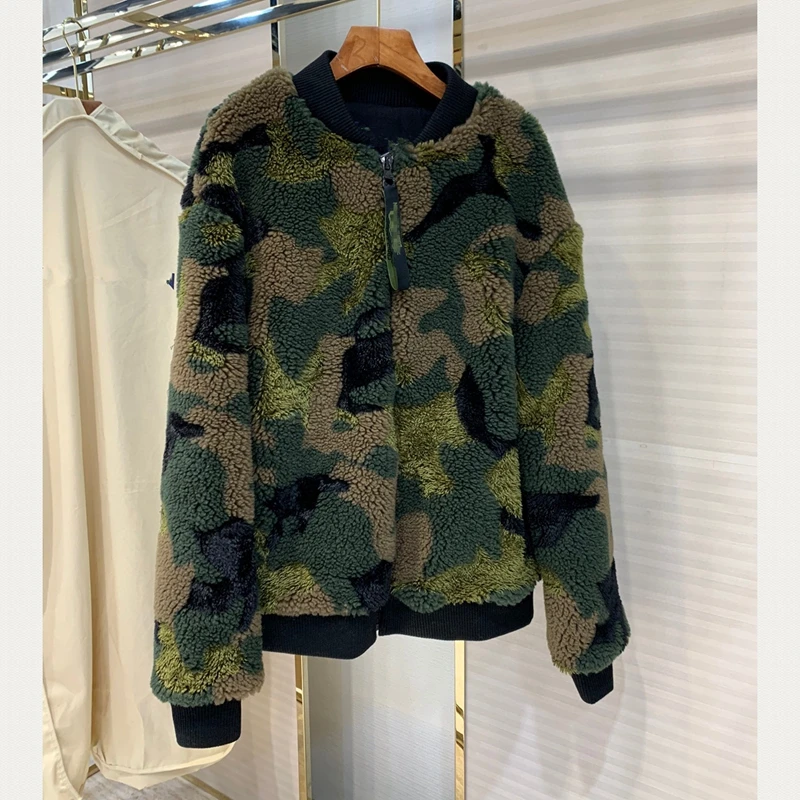 

Women 100% Sheep wool Coats 2020 Fashion Winter Sheep wool Female Jackets Loose Big Code Overcoat Thick Warm H1201