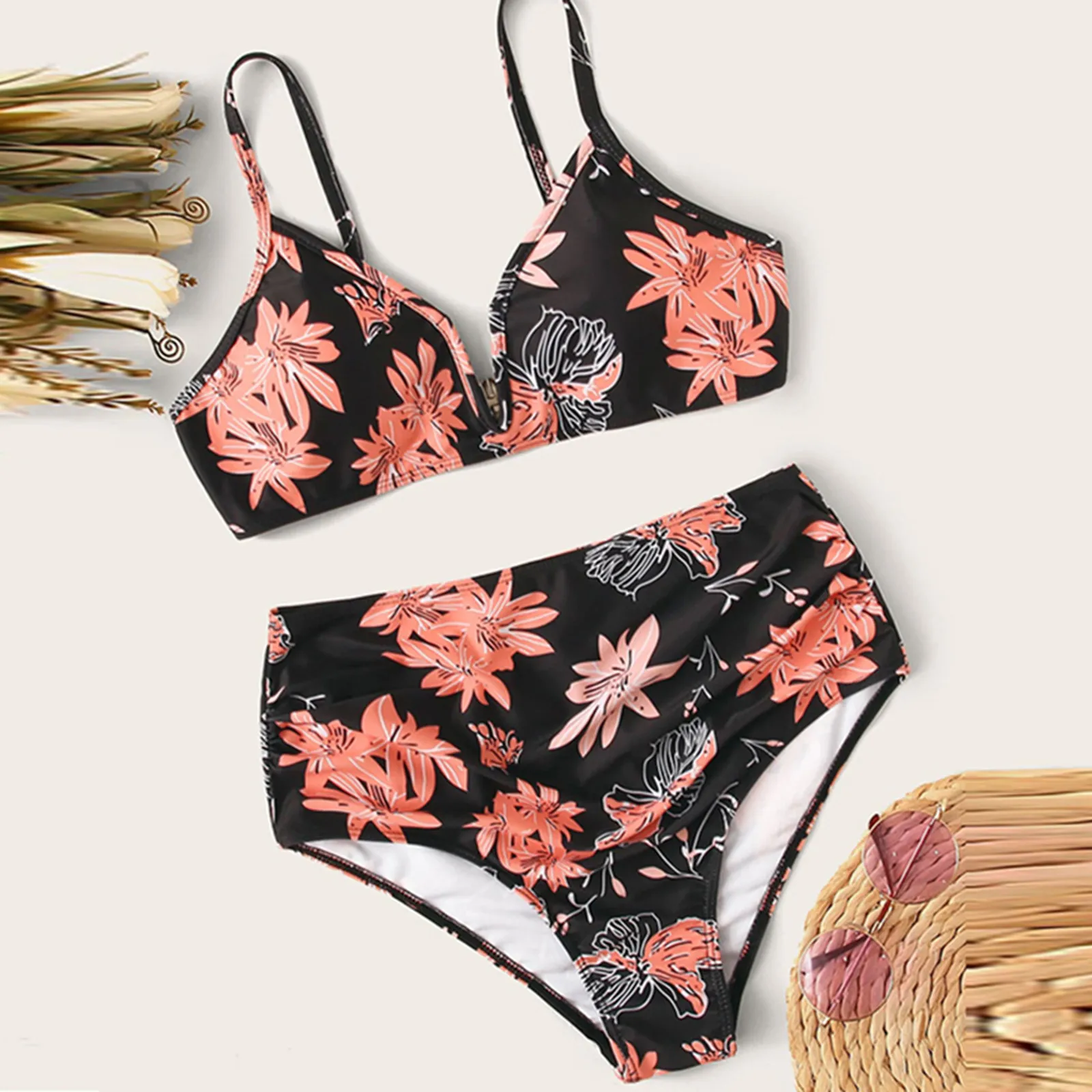 

Special Fabric Flowers Female Swimsuit High Waist Bikini 2020 Women Swimwear Two-pieces Bikini set Swimming Bathing Suit Swim