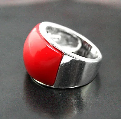 

12*16mm RARE RED CORAL 925 STERLING JEWELRY RING SIZE 6/7/8/9